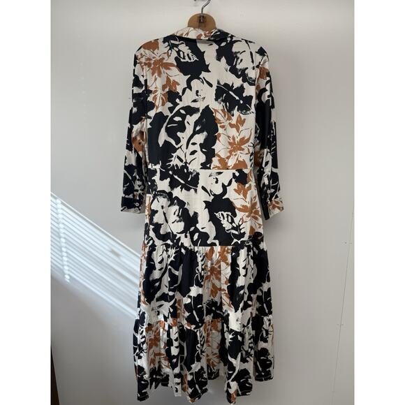 Soft Surroundings Sz 14 Moonglow Midi Dress Button Down Tiered Fall Black Brown - Picture 6 of 15